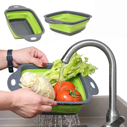 1Pcs Silicone Folding Drainer Basket Fruit Vegetable Foldable Colander Kitchen