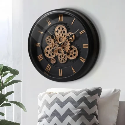 Large Moving Gear Wall Clock,16" Vintage Mechanical Battery Operated Industrial Wall Clocks for Farmhouse Living Room,Home Offic